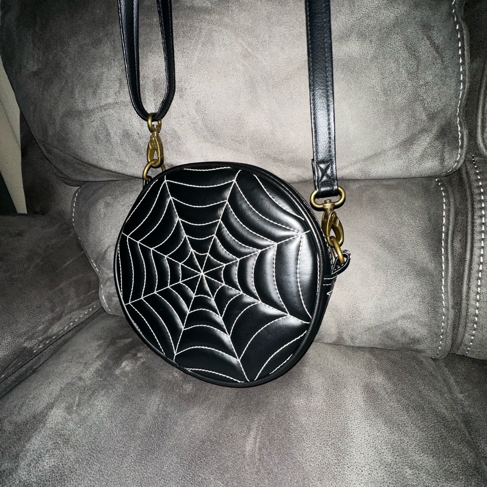 Love Pain and Stitches Black Western Spiderweb Leather Crossbody Bag